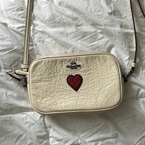 Coach Cream Crossbody Bag with Red Heart